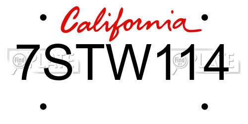7STW114 California License Plate