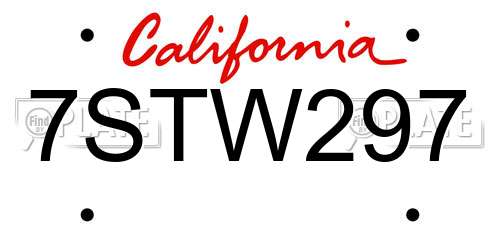7STW297 California License Plate