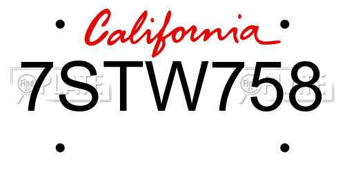 7STW758 California License Plate