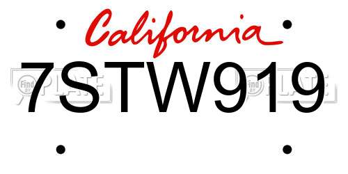 7STW919 California License Plate