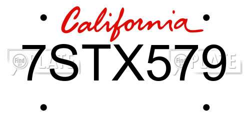 7STX579 California License Plate