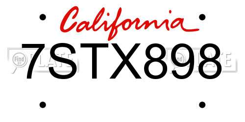 7STX898 California License Plate