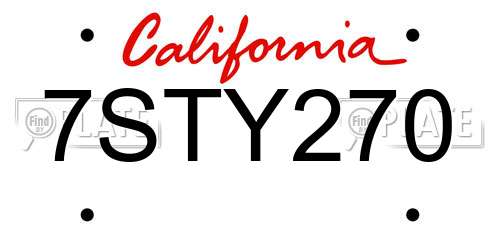 7STY270 California License Plate