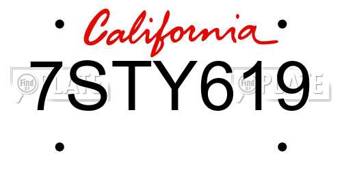 7STY619 California License Plate