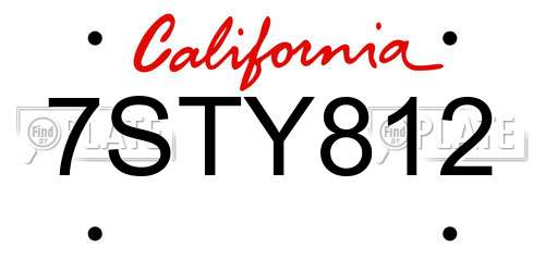 7STY812 California License Plate