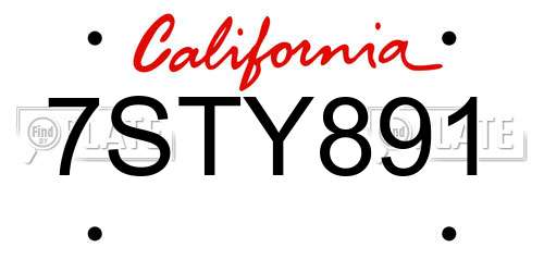 7STY891 California License Plate