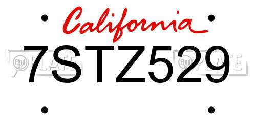 7STZ529 California License Plate