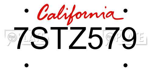 7STZ579 California License Plate