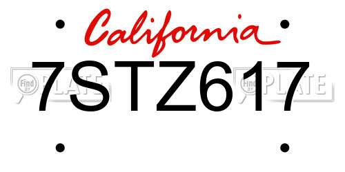 7STZ617 California License Plate