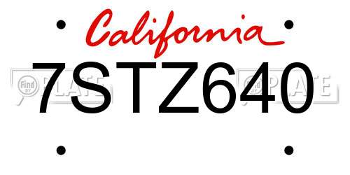 7STZ640 California License Plate