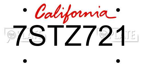 7STZ721 California License Plate