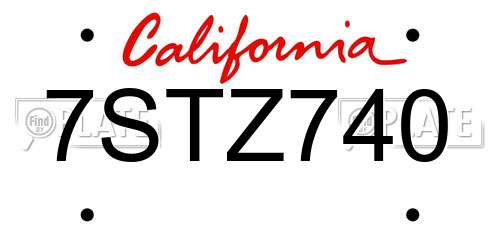 7STZ740 California License Plate