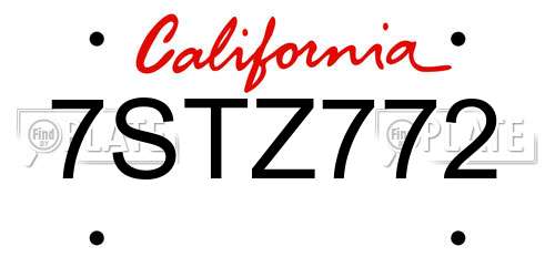 7STZ772 California License Plate