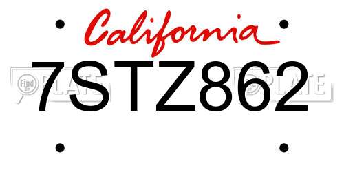 7STZ862 California License Plate