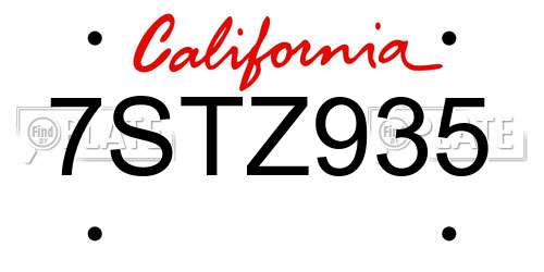 7STZ935 California License Plate
