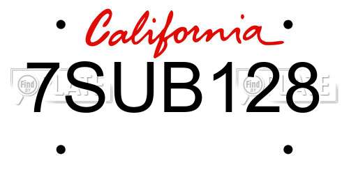 7SUB128 California License Plate