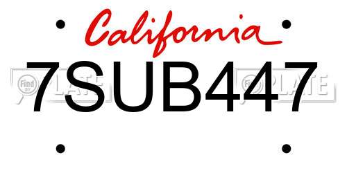 7SUB447 California License Plate