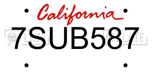 7SUB587 California License Plate