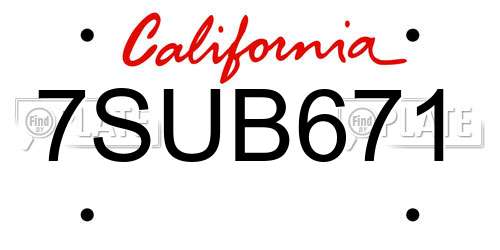 7SUB671 California License Plate