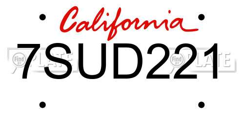 7SUD221 California License Plate