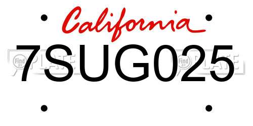 7SUG025 California License Plate