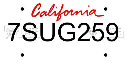 7SUG259 California License Plate