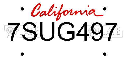 7SUG497 California License Plate