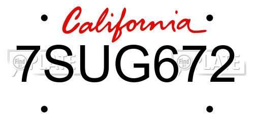 7SUG672 California License Plate