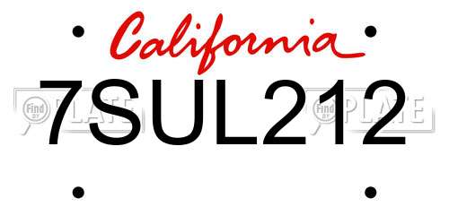 7SUL212 California License Plate