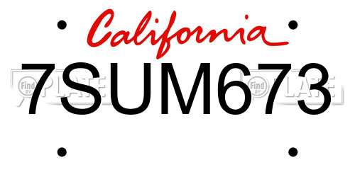 7SUM673 California License Plate
