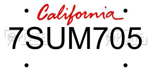 7SUM705 California License Plate