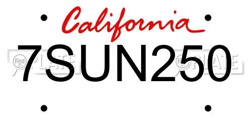 7SUN250 California License Plate