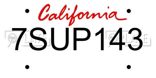 7SUP143 California License Plate