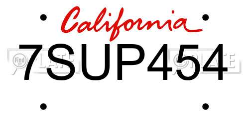 7SUP454 California License Plate