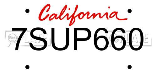 7SUP660 California License Plate