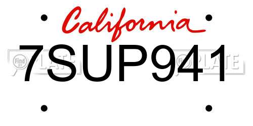7SUP941 California License Plate