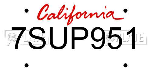 7SUP951 California License Plate