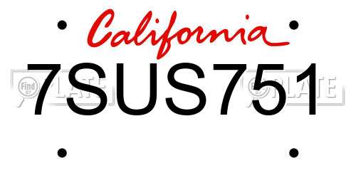 7SUS751 California License Plate