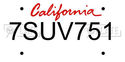 7SUV751 California License Plate