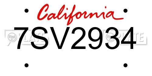 7SV2934 California License Plate