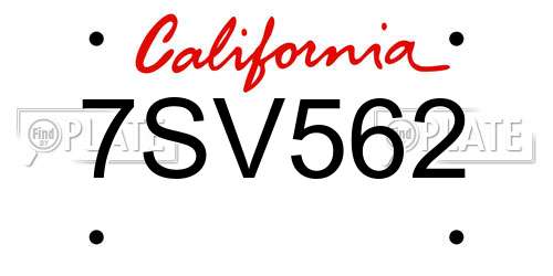 7SV562 California License Plate