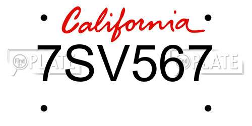 7SV567 California License Plate