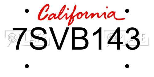 7SVB143 California License Plate