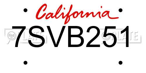 7SVB251 California License Plate