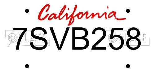 7SVB258 California License Plate