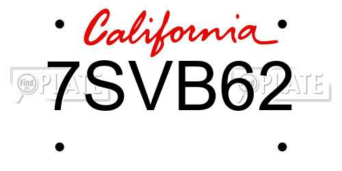 7SVB62 California License Plate