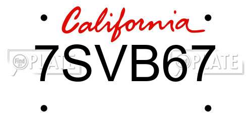 7SVB67 California License Plate