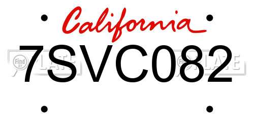 7SVC082 California License Plate