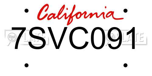 7SVC091 California License Plate