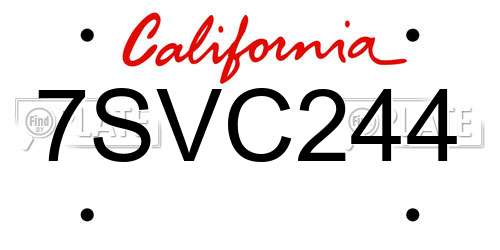 7SVC244 California License Plate